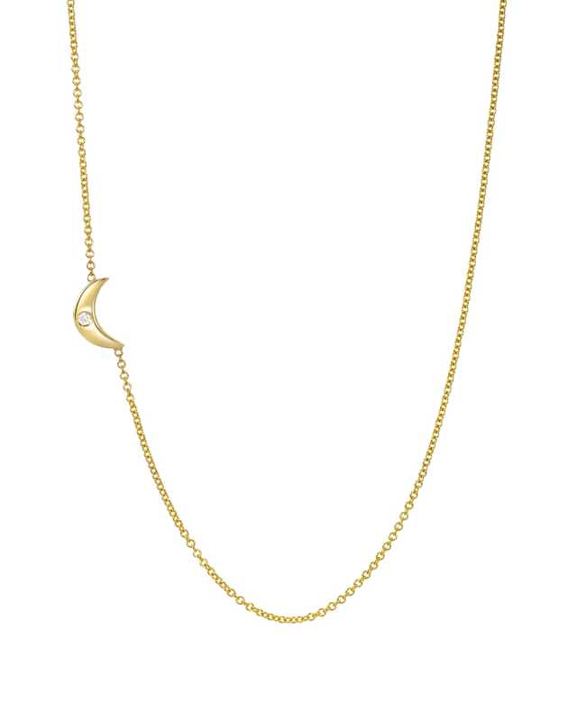 14k Gold Asymmetric 1-Diamond Moon Necklace