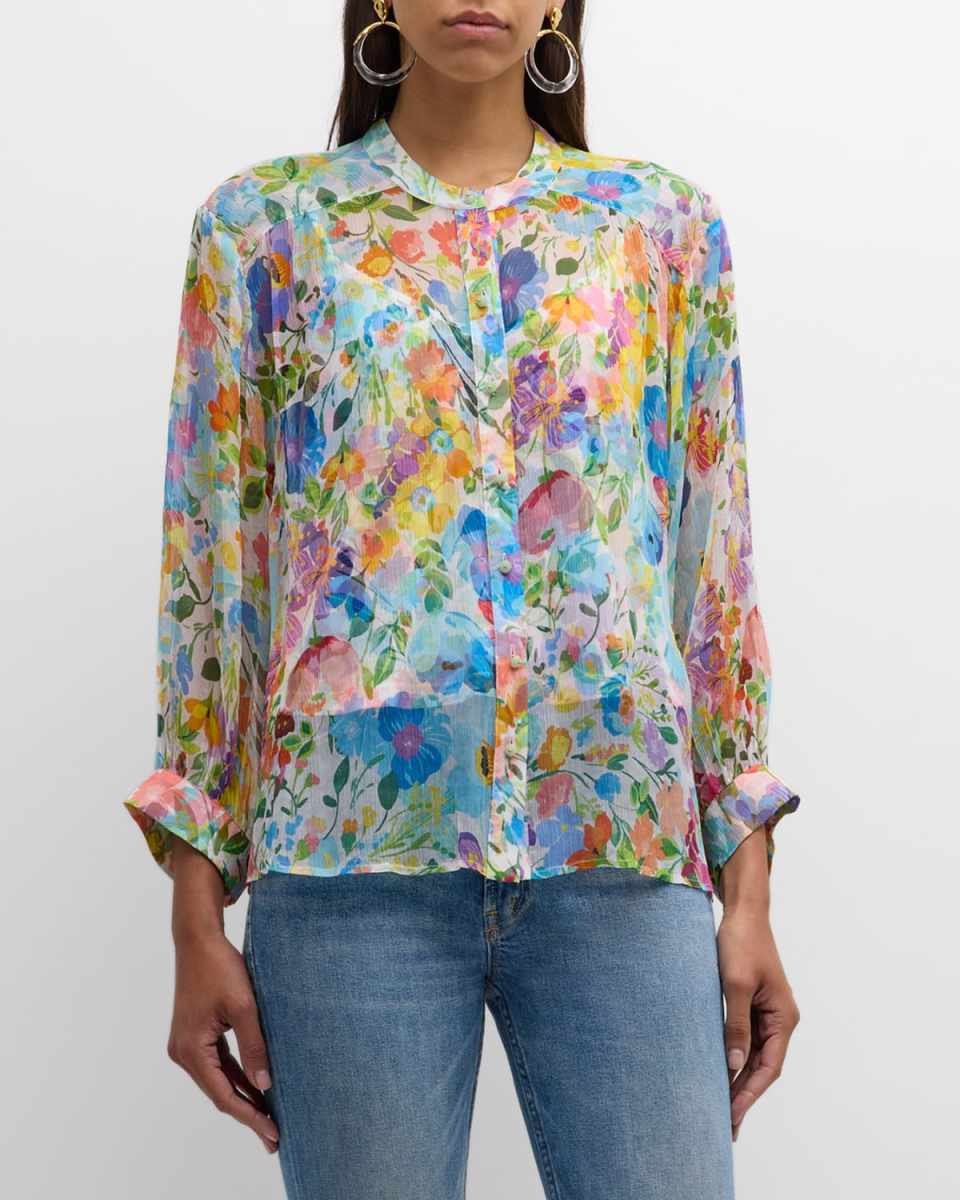Hunni Floral-Print Silk Chiffon Blouse