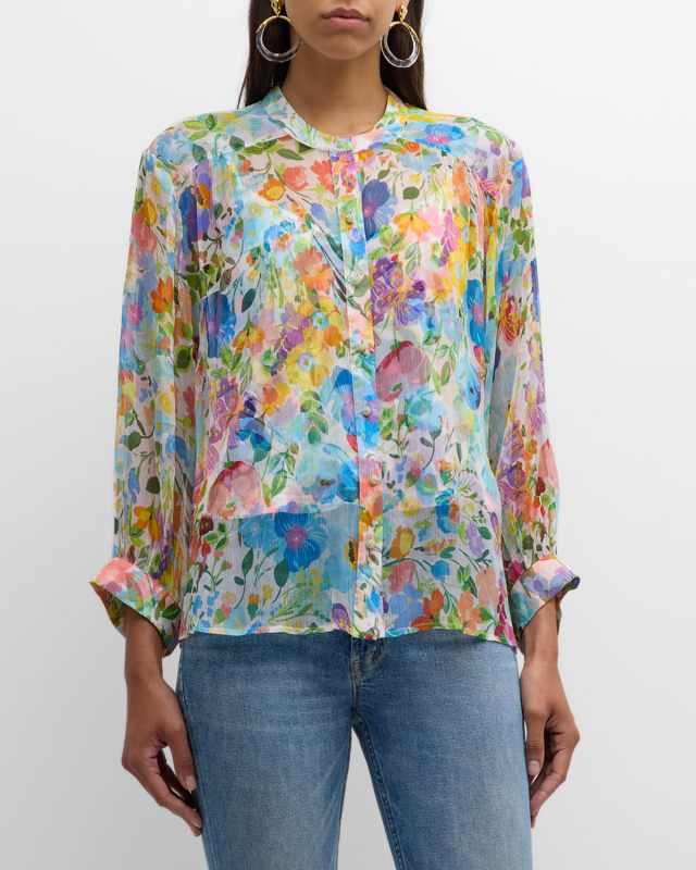 Hunni Floral-Print Silk Chiffon Blouse