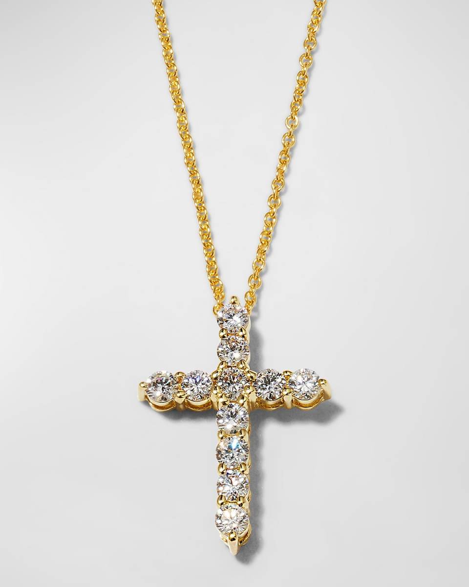 18K Diamond Cross Necklace, 17x13mm