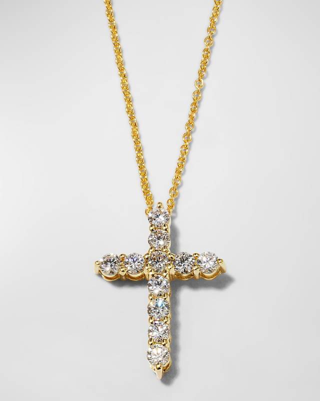 18K Diamond Cross Necklace, 17x13mm