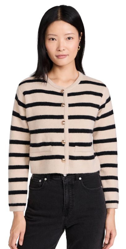 Line & Dot Benni Stripe Cardigan Tan And Black