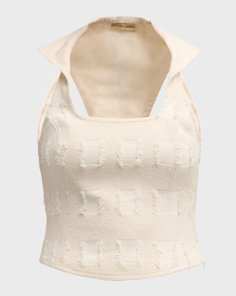 Dulcie Jacquard High-Collar Sleeveless Top
