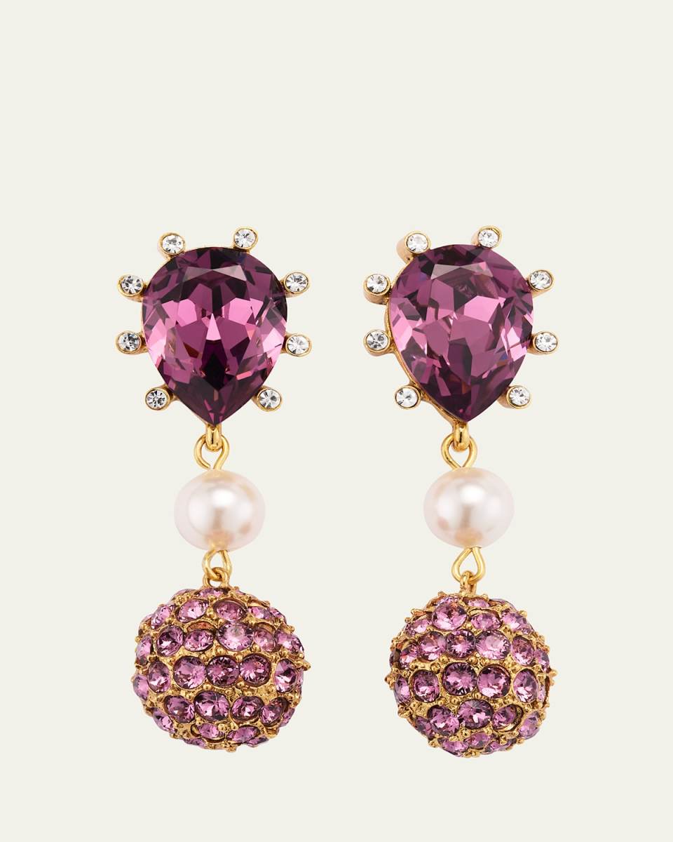 Cactus Crystal with Pearly Bead and Ball Earrings