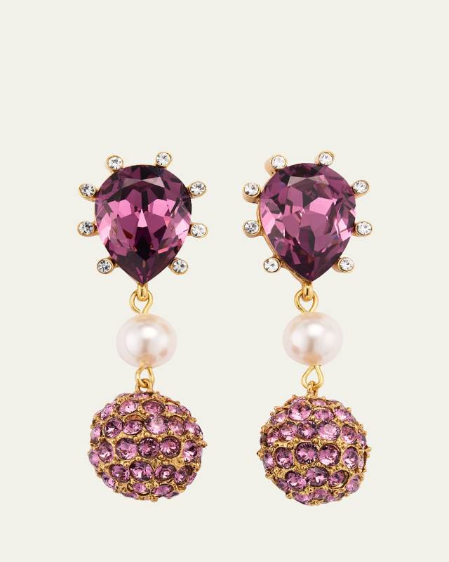 Cactus Crystal with Pearly Bead and Ball Earrings