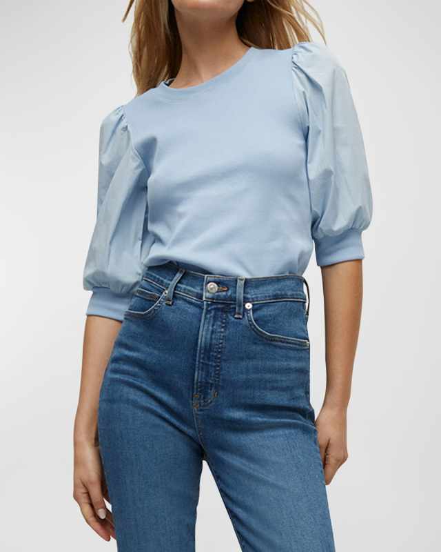 Coralee Knit Puff-Sleeve Top
