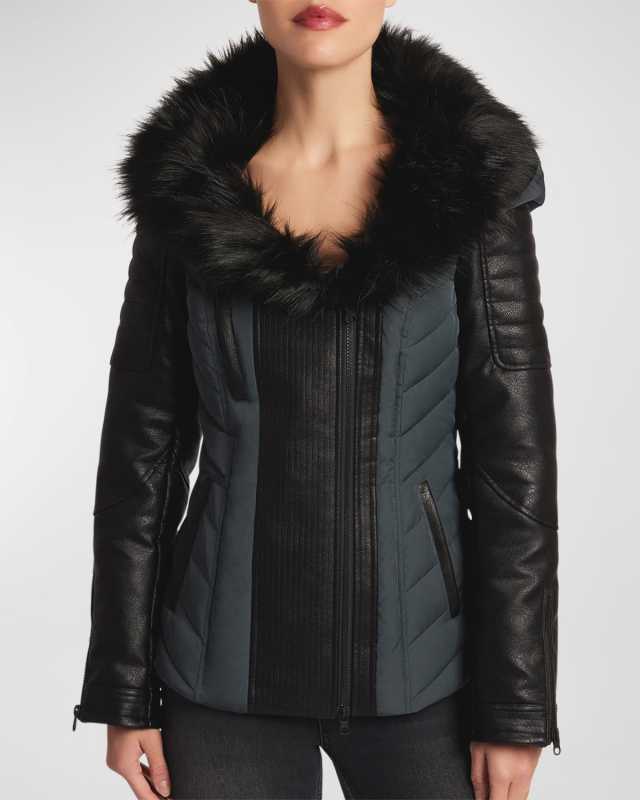 Sophia Hooded Moto Puffer Jacket