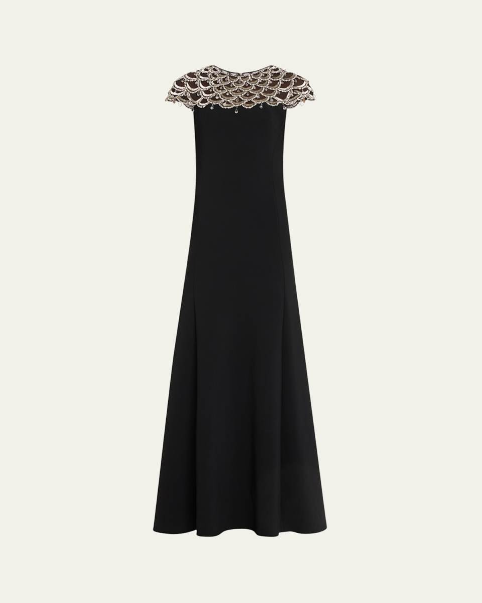 Melody Crystal Cap-Sleeve Trumpet Dress