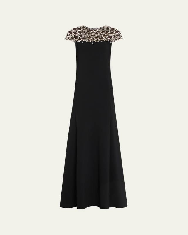 Melody Crystal Cap-Sleeve Trumpet Dress
