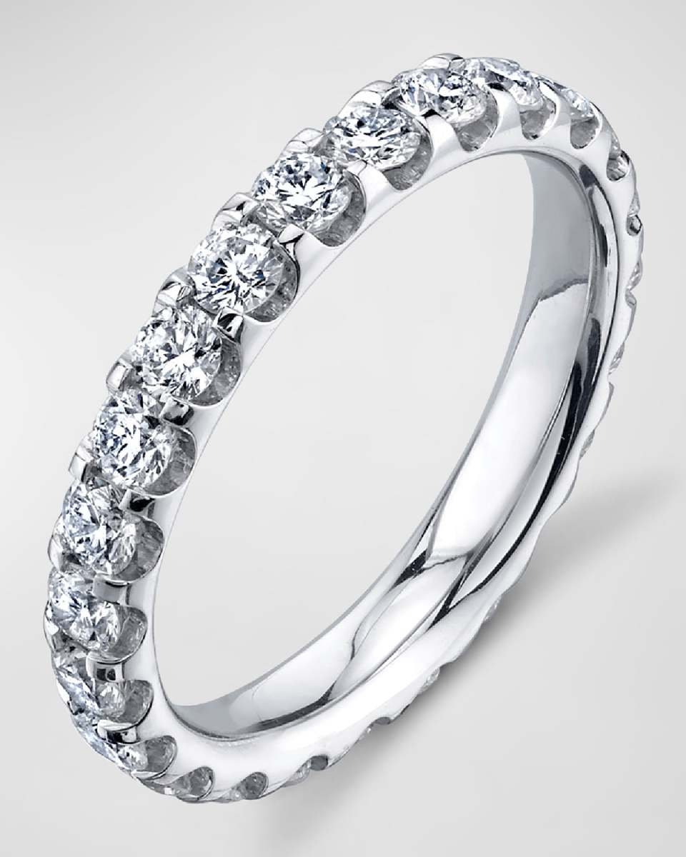 18K White Gold Eternity Comfort Fit Band with U Prong Set Round Cut Diamonds, 1.50ct