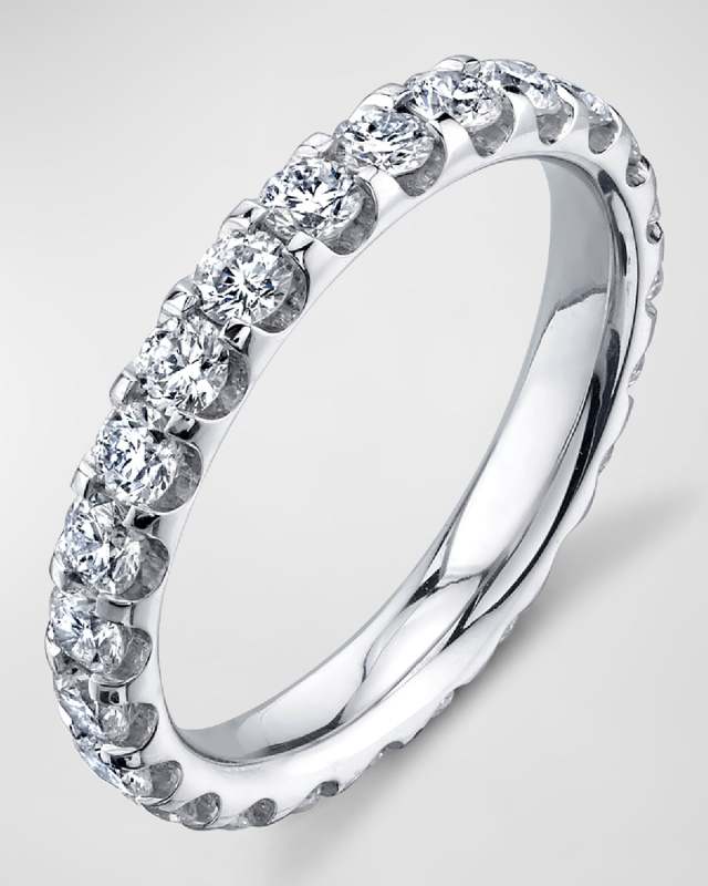 18K White Gold Eternity Comfort Fit Band with U Prong Set Round Cut Diamonds, 1.50ct
