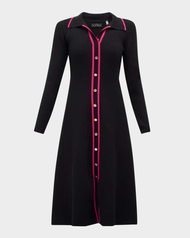 The Nadia Contrast-Trim Midi Sweater Dress