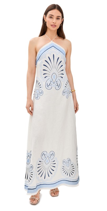 Shani Shemer Eleanor Linen Maxi Dress Blue Sky Flowers