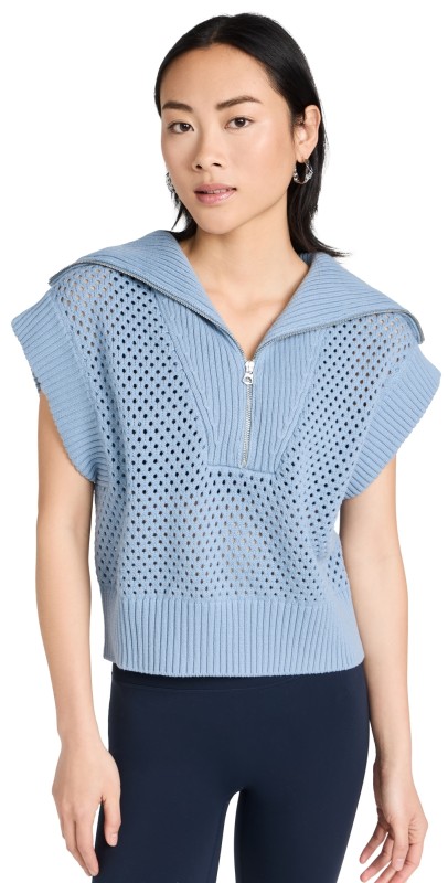 Varley Mila Half Zip Knit Sweater Ashley Blue