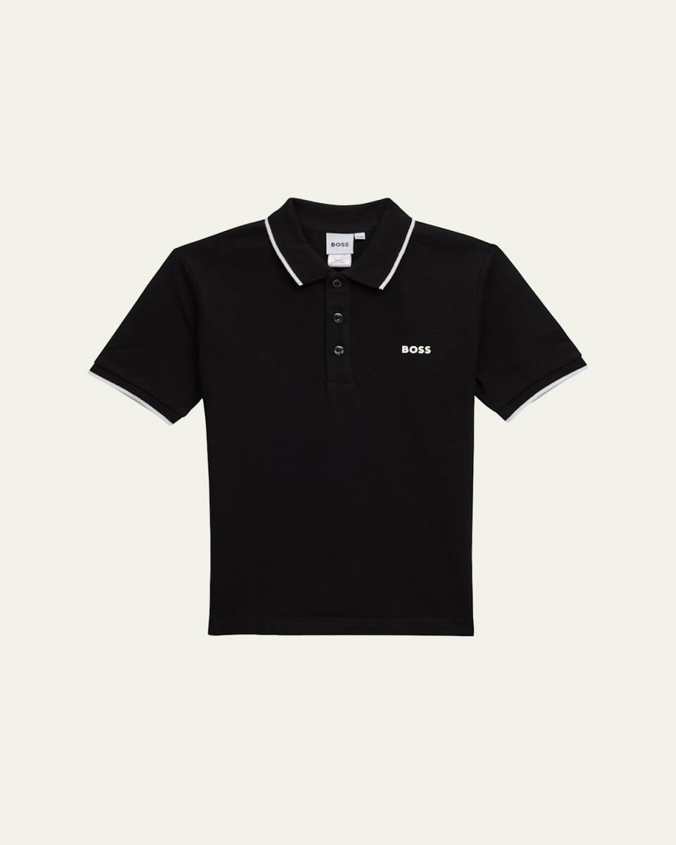 Boy's Logo Cotton Knit Short-Sleeve Polo Shirt, Size 4-16