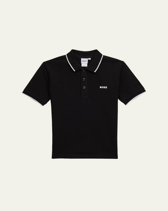 Boy's Logo Cotton Knit Short-Sleeve Polo Shirt, Size 4-16