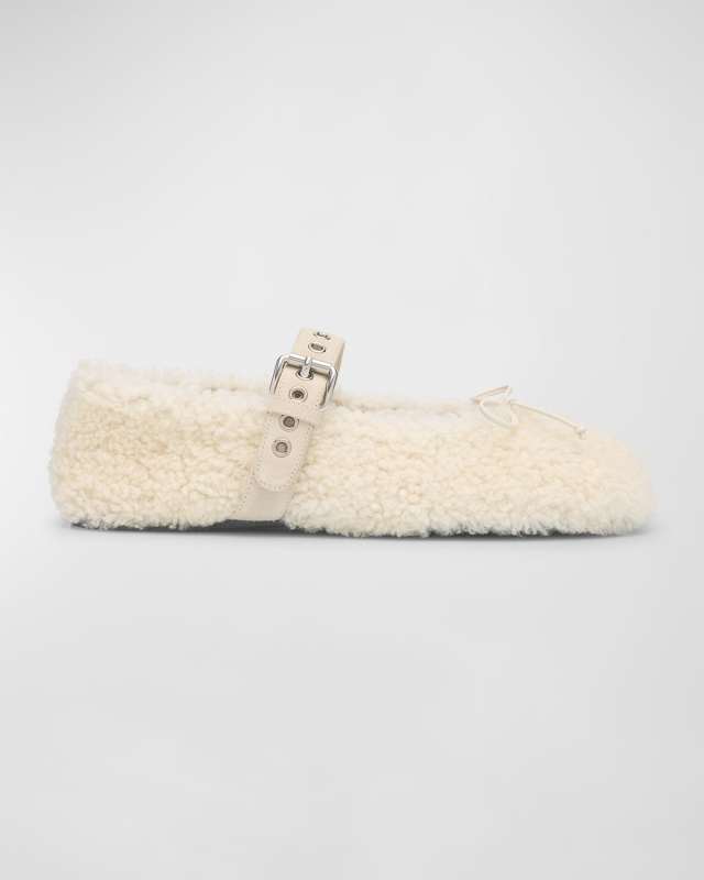 Shearling Mary Jane Ballerina Flats