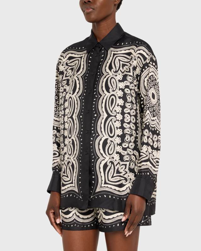 Alfie Bandana-Print Silk Collared Shirt