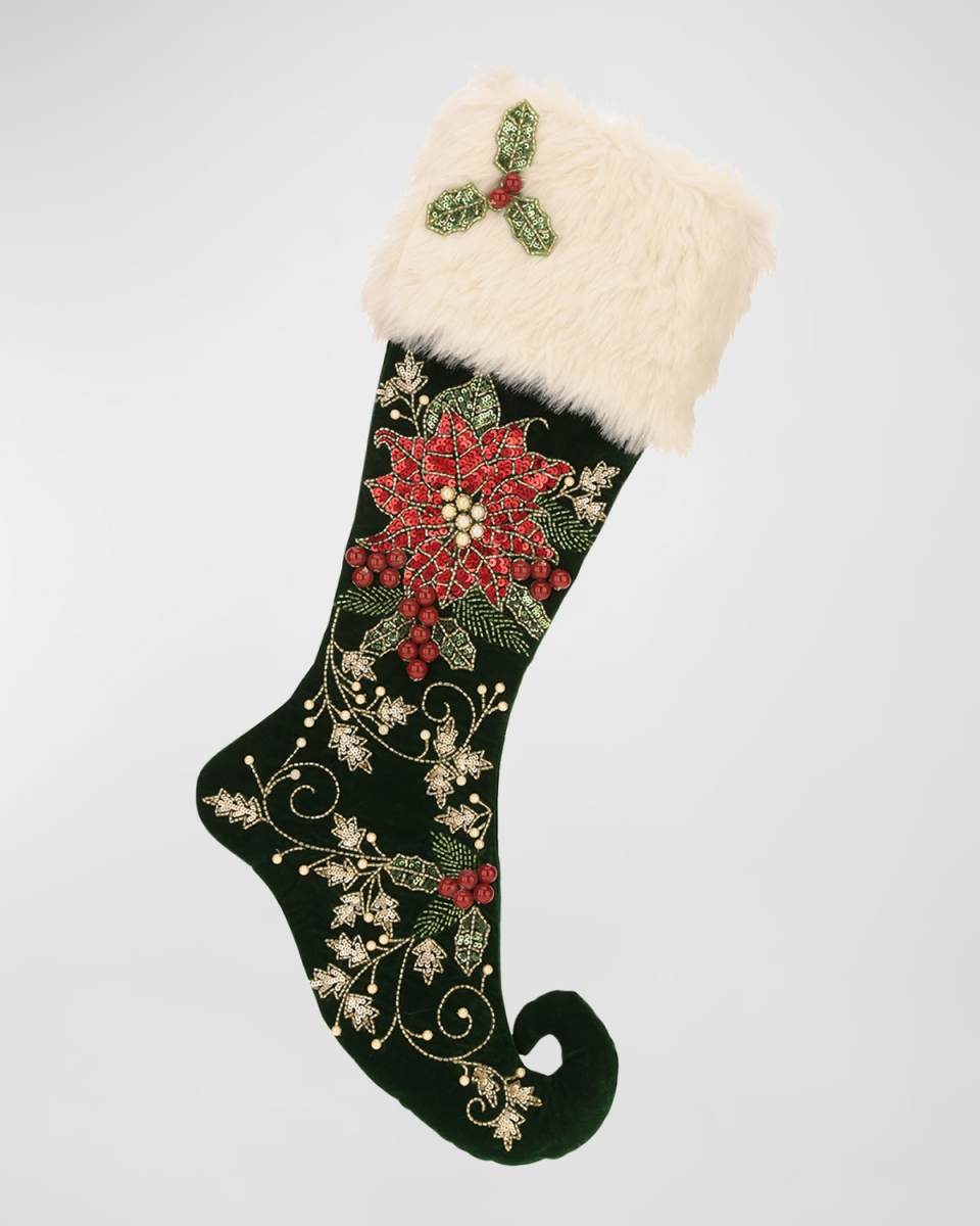 Poinsettia Christmas Stocking, 25"