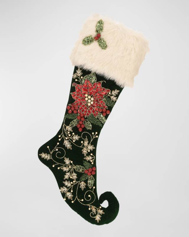 Poinsettia Christmas Stocking, 25"