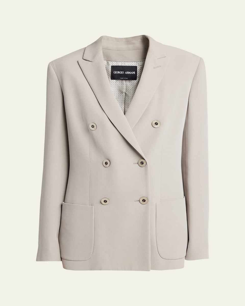 Washed Silk Double-Breasted Blazer Jacket