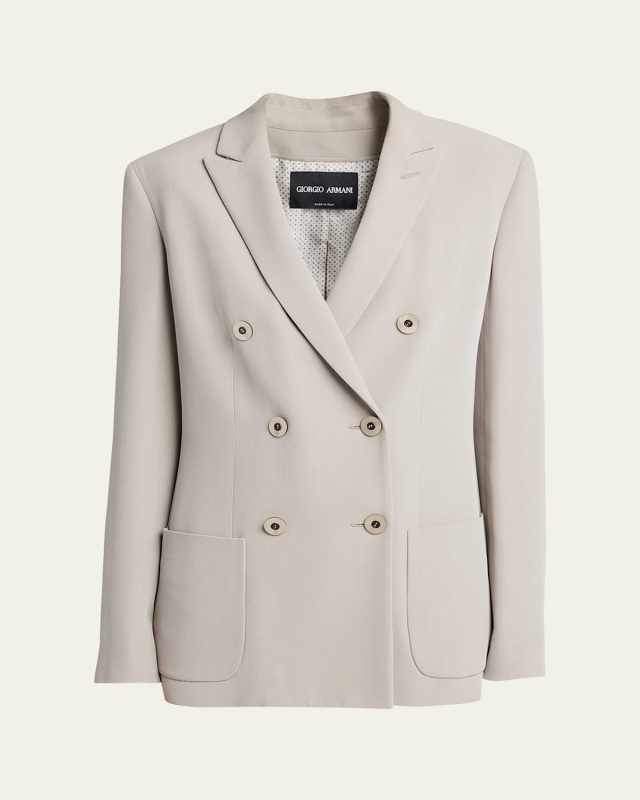Washed Silk Double-Breasted Blazer Jacket