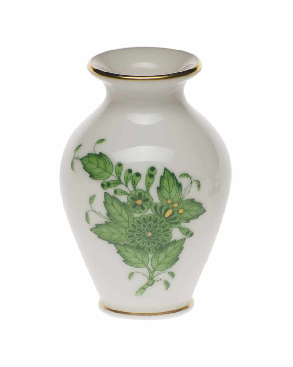 Chinese Bouquet Green Small Bud Vase with Lip
