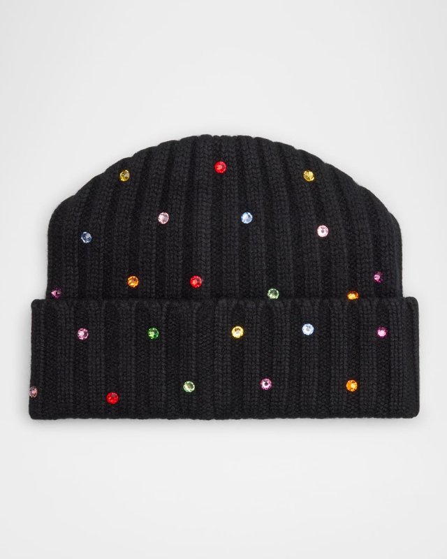 Ribbed Cashmere Crystal Beanie