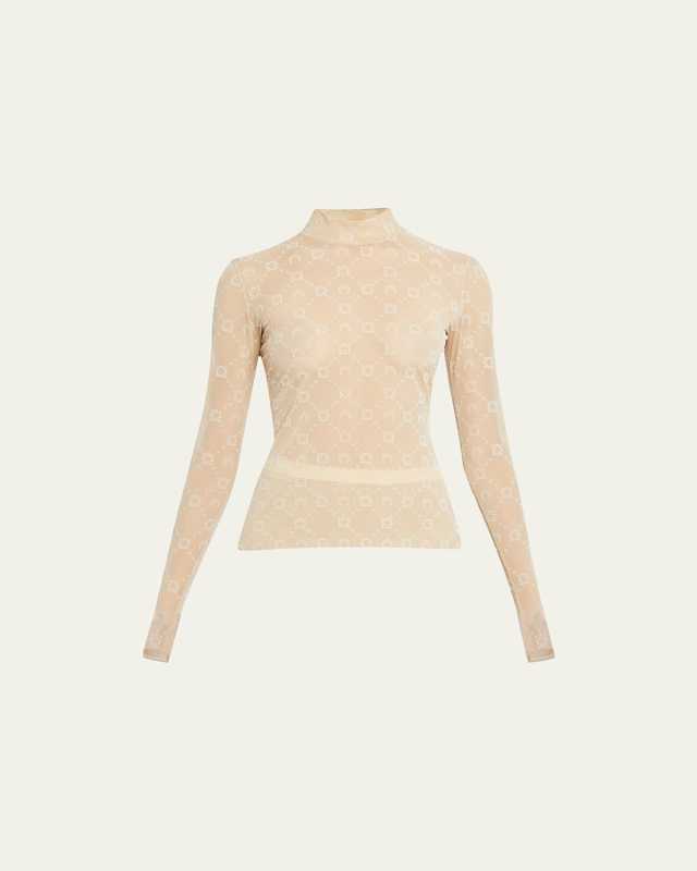 Logo-Check Sheer Flocked Top