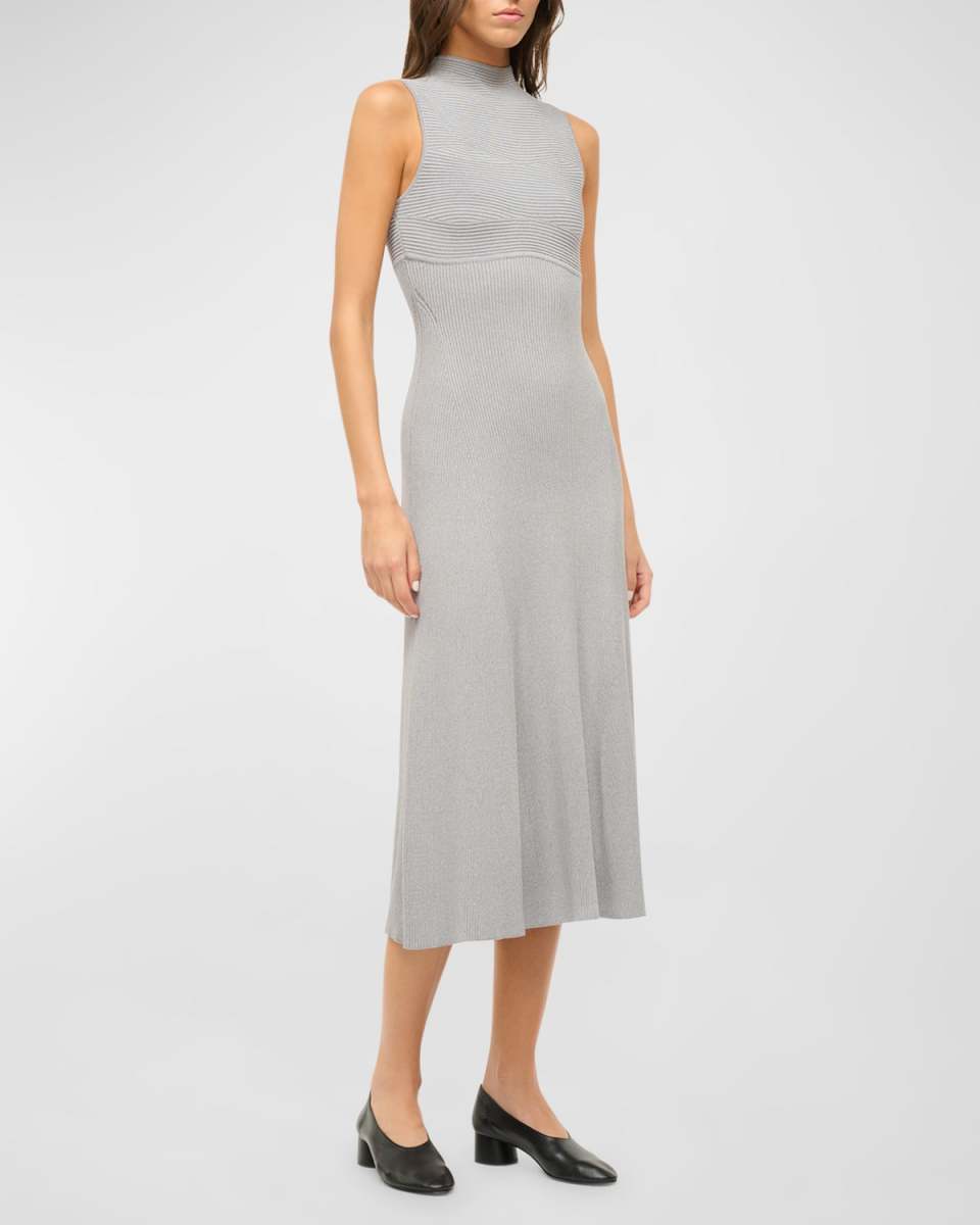 Malachite Mock-Neck Sleeveless Midi Dress