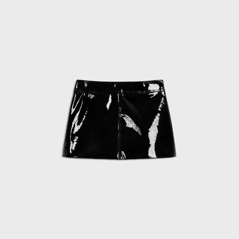 CELINE TRAPEZE MINI SKIRT IN PATENT LAMBSKIN LEATHER