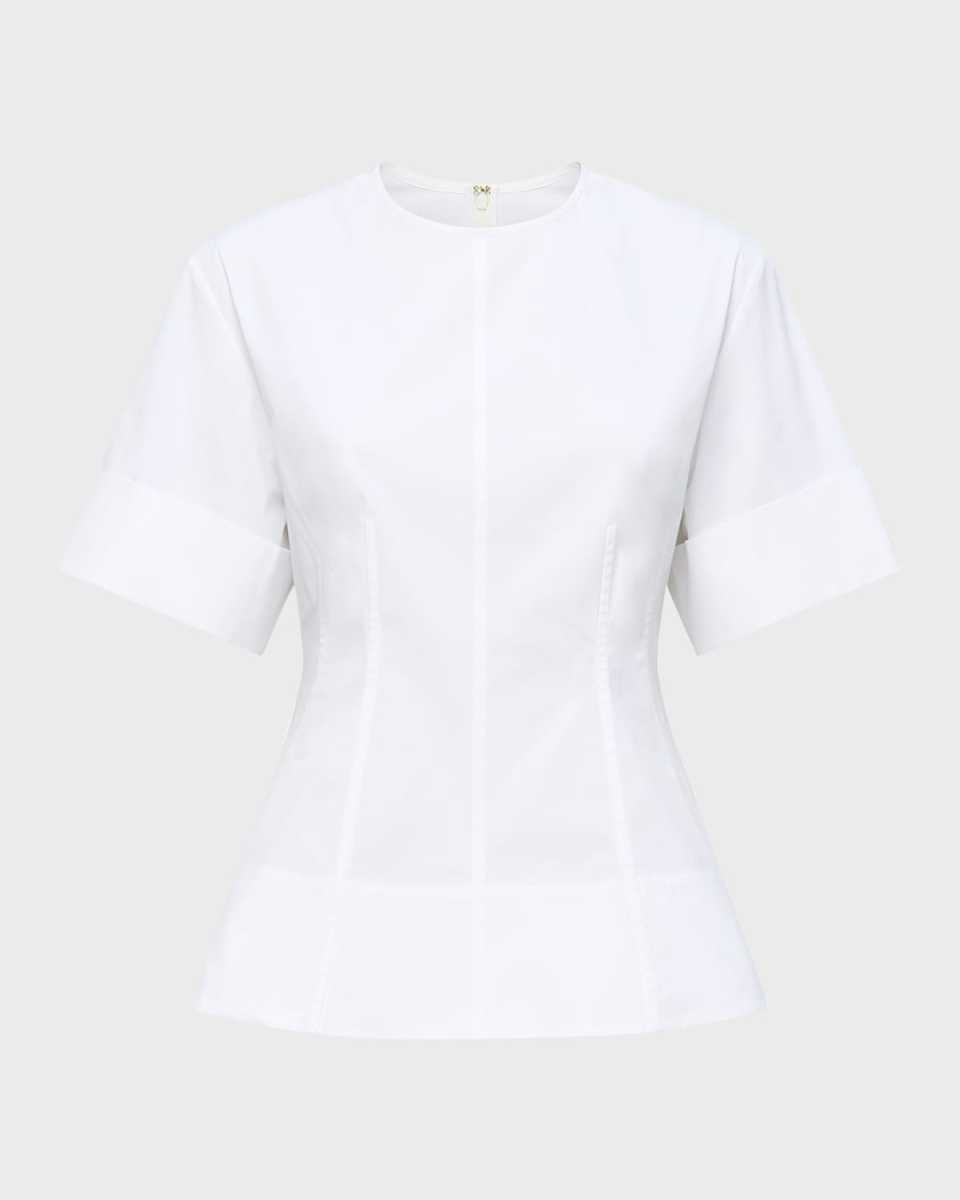 Clare Seamed Crewneck Cotton Blouse
