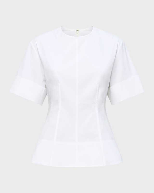 Clare Seamed Crewneck Cotton Blouse