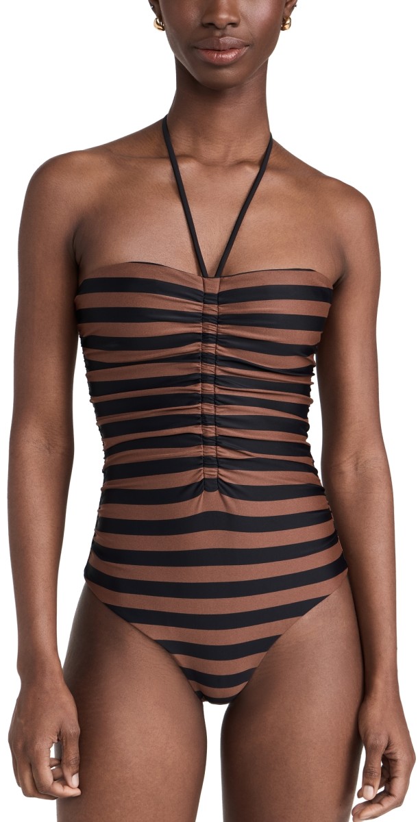 Johanna Ortiz Ucayali River One Piece Swimsuit Stripes Brown Black