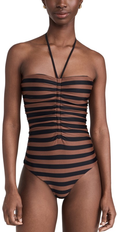 Johanna Ortiz Ucayali River One Piece Swimsuit Stripes Brown Black