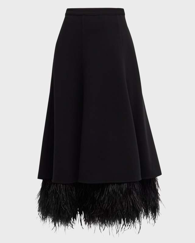 Ryleigh Feather-Hem Crepe Midi Skirt