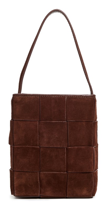 Loeffler Randall Laith Wide Woven Top Handle Bucket Bag Espresso