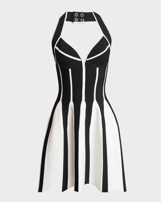 Backless Knit Short Halter Skater Dress
