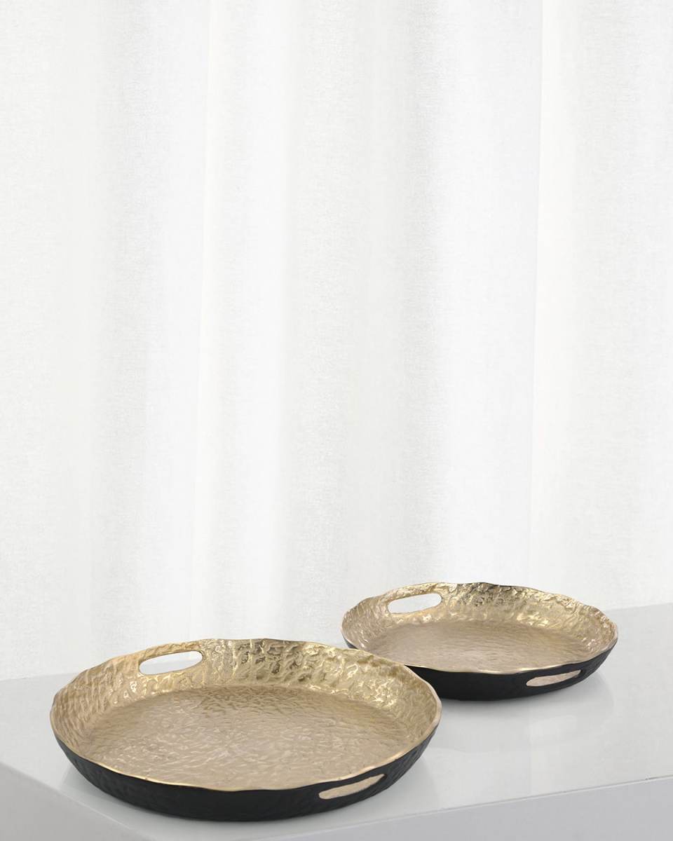 Hammered Gold & Black Trays, Set of 2
