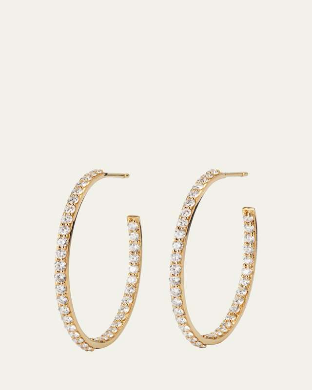 Flawless 14K Yellow Gold Inside Outside Hoop Earrings with Diamonds