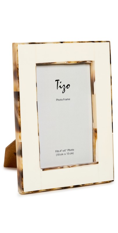 Tizo Design White Bone Resin with Faux Horn Border Frame 4x6 White Bo