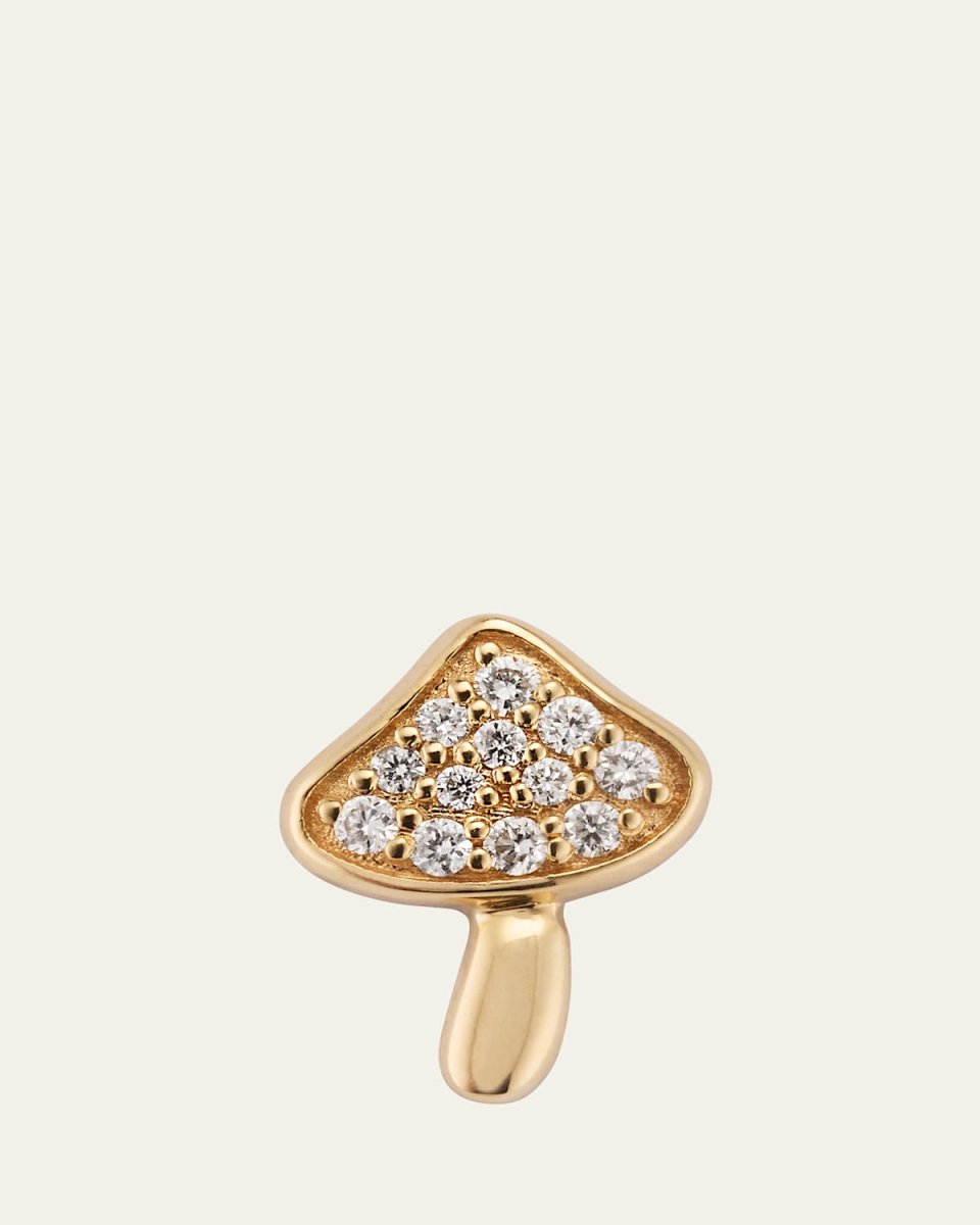 14K Yellow Gold Small Mushroom Diamond Stud Earring, Single