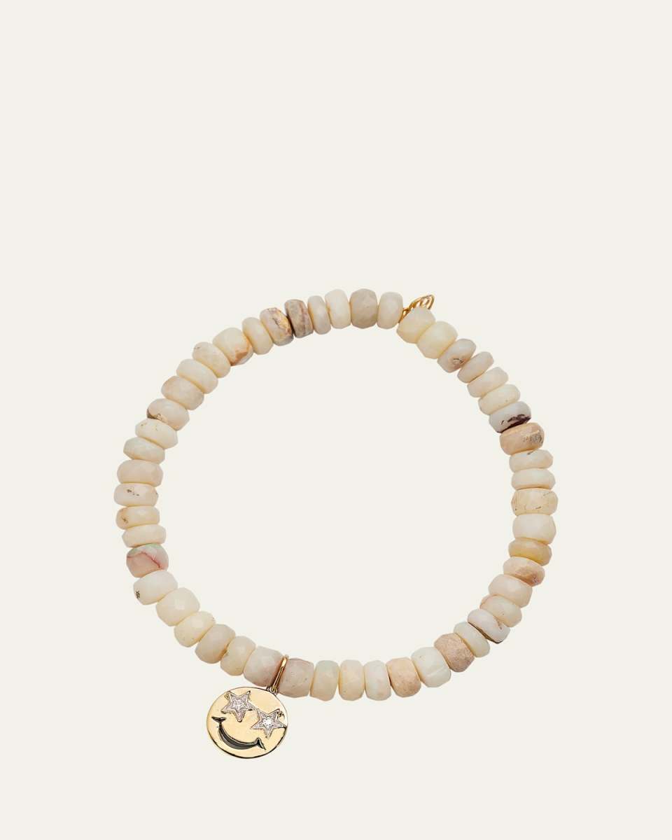 Opal Beaded Bracelet with 14K Gold Diamond Happy Face Charm