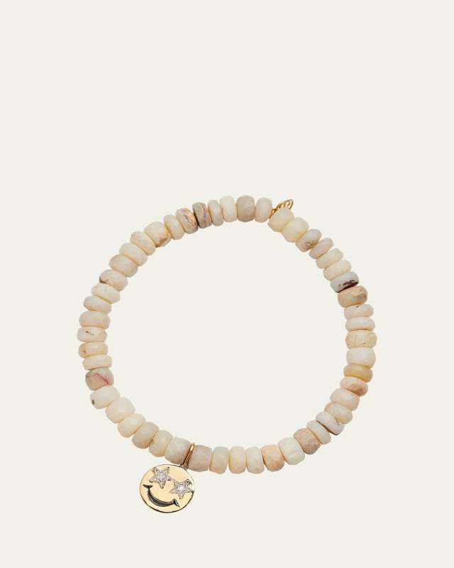 Opal Beaded Bracelet with 14K Gold Diamond Happy Face Charm