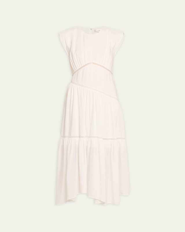 Gathered Seam Lace Inset Midi Dress