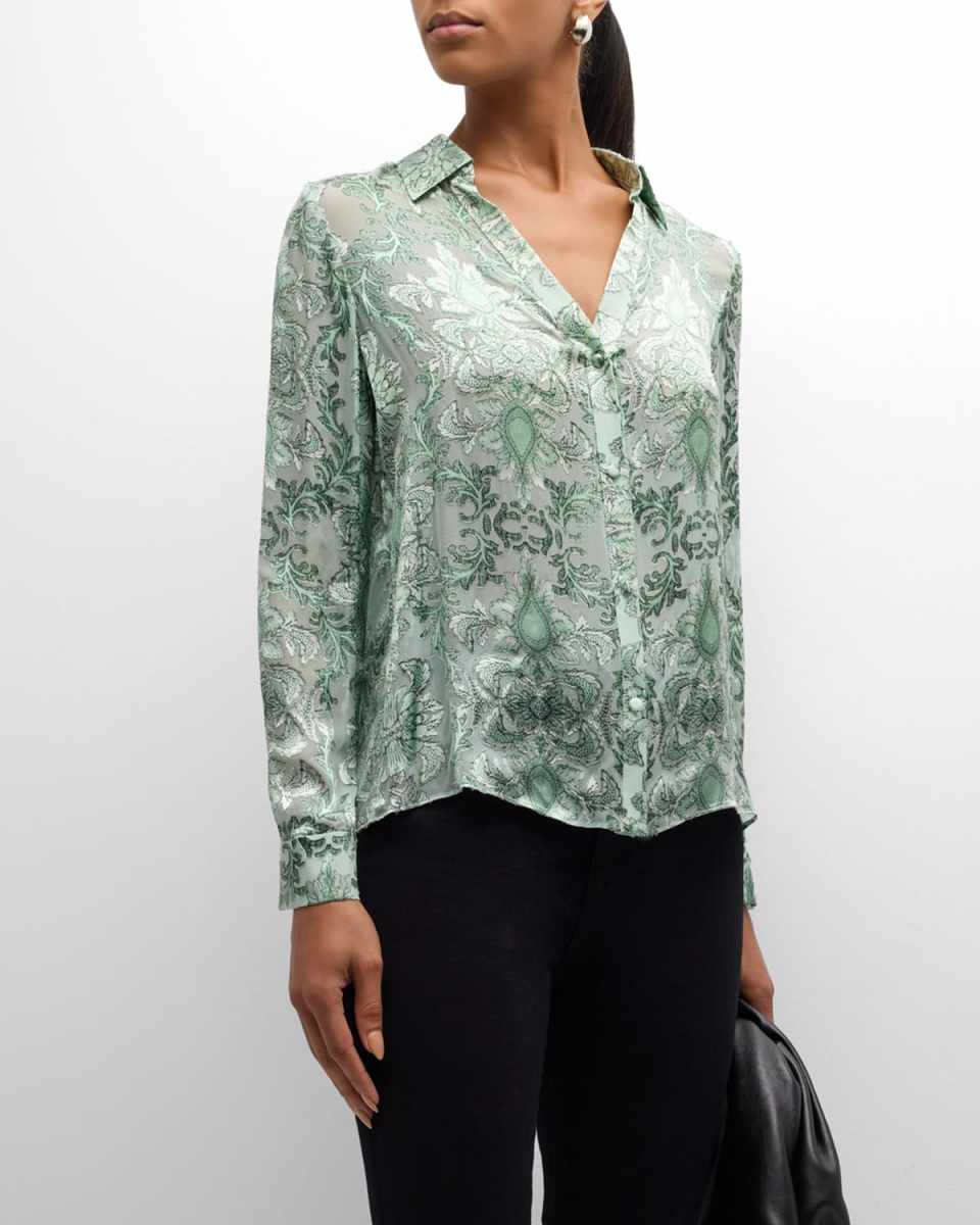 Eloise Burnout Button-Front Blous