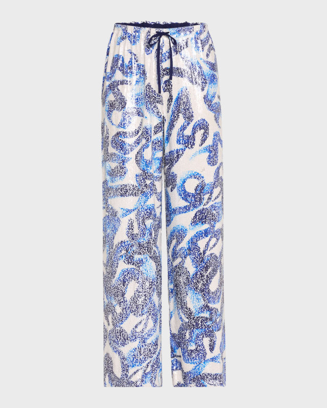 Puvis Sequined Abstract Drawstring Wide Leg Pants