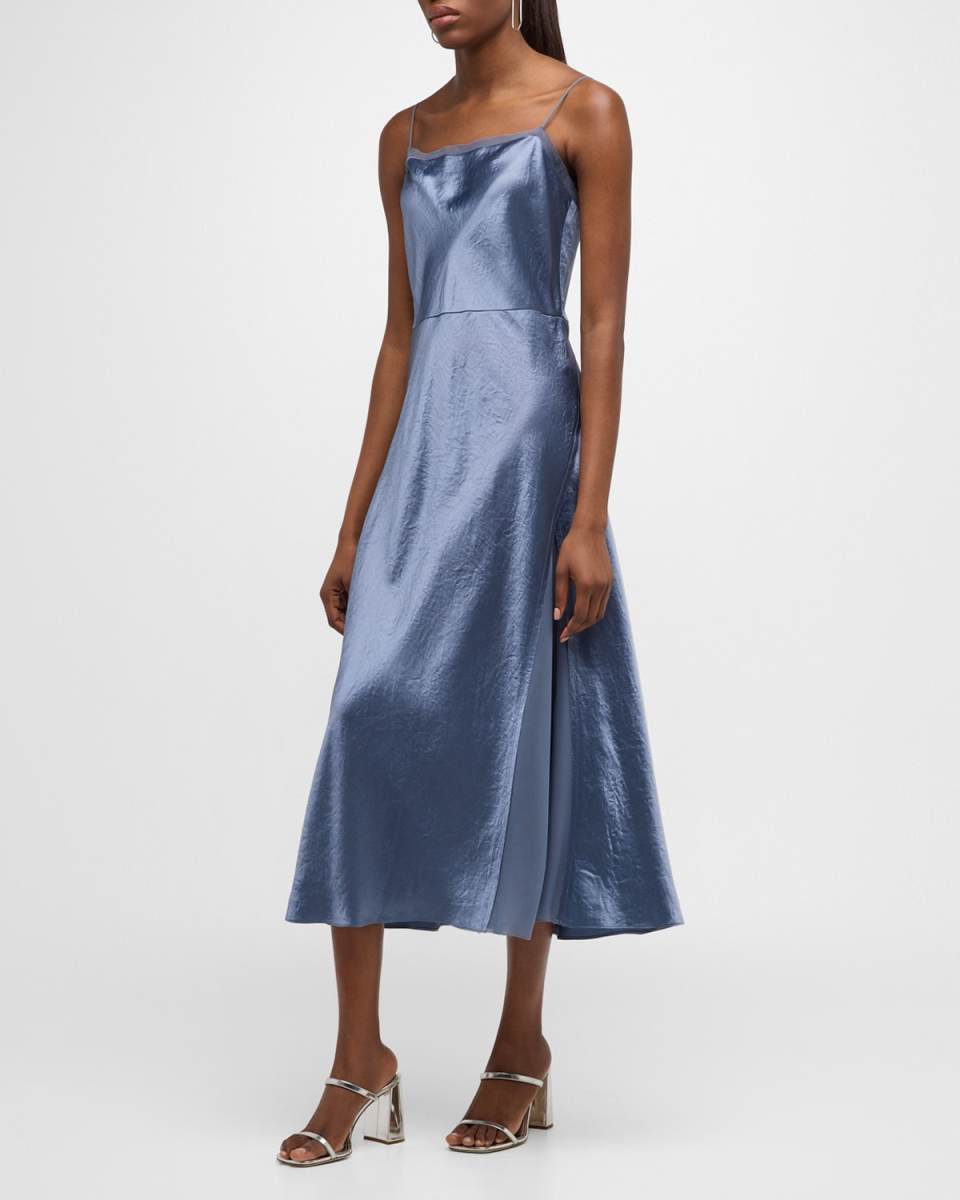 Sheer Silk Paneled Long Slip Dress
