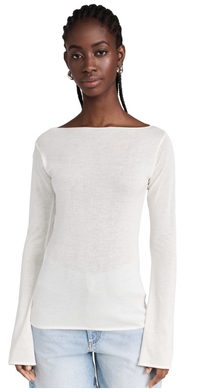 DL1961 Long Sleeve Boat Neck Top Cream