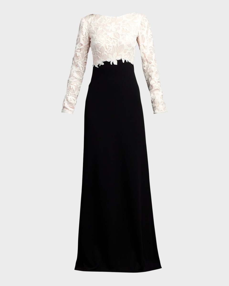 Two-Tone A-Line Lace Crepe Gown
